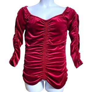 Venus cranberry wine velour rouched off the shoulder blouse‎ - women's Large